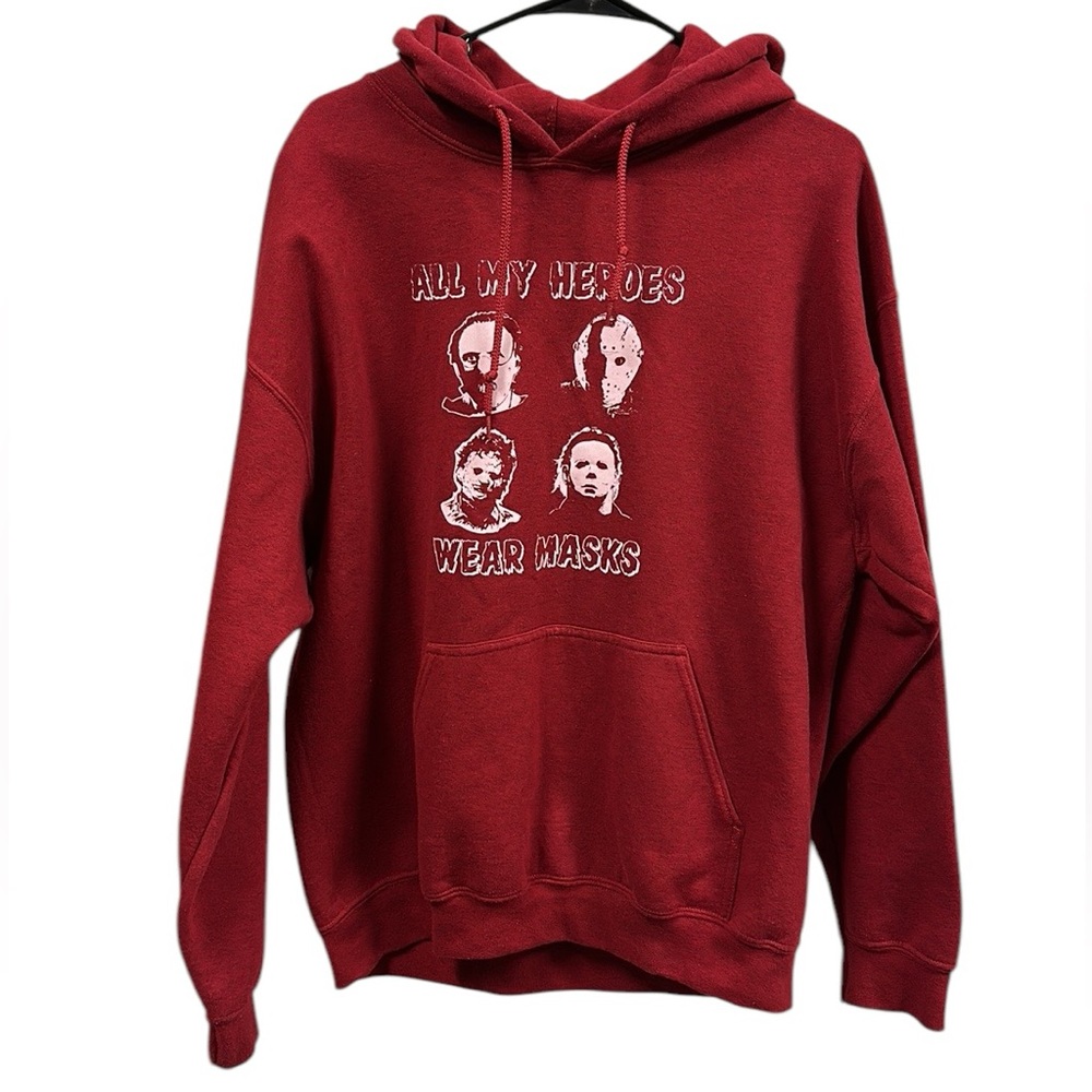 Gildan Horror Film Fan Red Heavy Blend Hoodie Kangaroo Pocket Sweatshirt Large